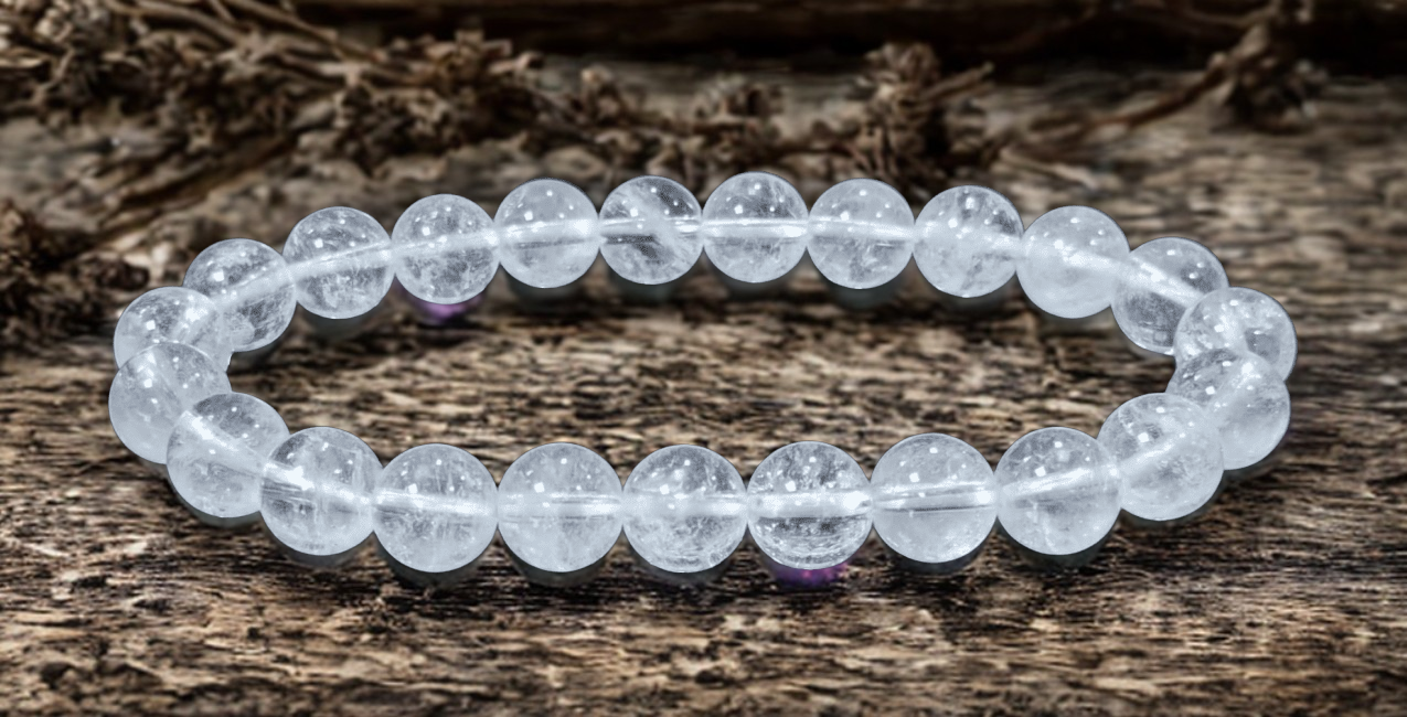 Bracelet en Cristal de Roche – Perles 6 mm ou 8 mm – Certifié par un Laboratoire de Gemmologie