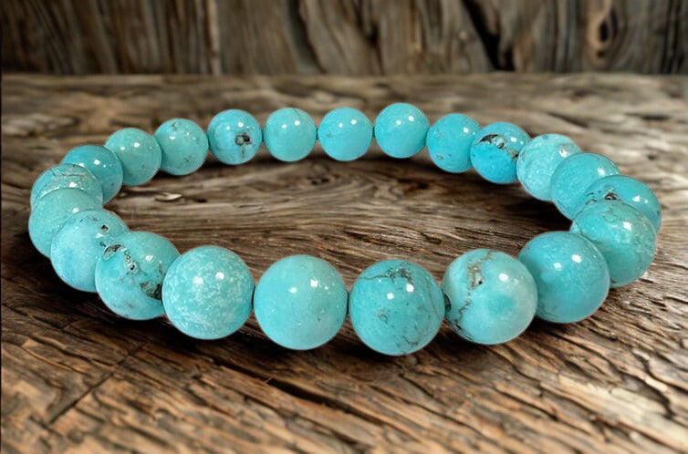 Bracelet en Turquénite (Howlite Naturelle Teintée) – Perles 4 mm ou 8 mm – Certifié par un Laboratoire de Gemmologie
