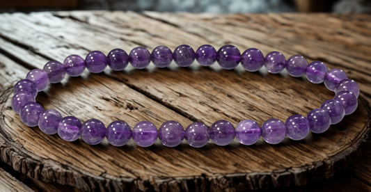 Bracelet en Améthyste du Brésil – Perles 5,5 à 6,5 mm – Certifié par un Laboratoire de Gemmologie