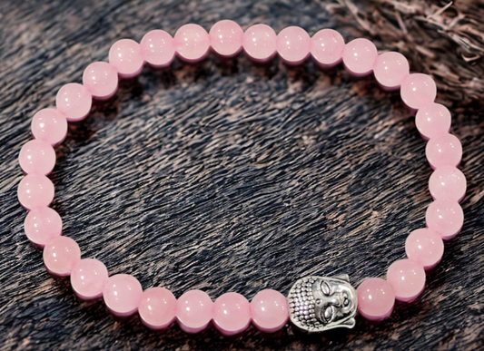 Bracelet en Quartz Rose & Bouddha – Perles 6 mm – Certifié par un Laboratoire de Gemmologie