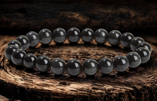 Bracelet en Obsidienne Noire – Perles 8 mm – Certifié par un Laboratoire de Gemmologie