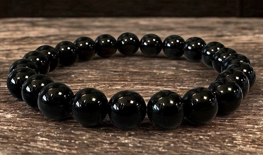 Bracelet en Onyx Noir – Perles 8 mm – Certifié par un Laboratoire de Gemmologie