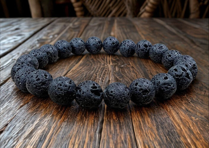 Bracelet en Pierre de Lave – Perles 8 mm – Certifié par un Laboratoire de Gemmologie