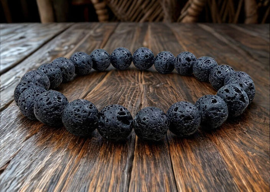 Bracelet en Pierre de Lave – Perles 8 mm – Certifié par un Laboratoire de Gemmologie
