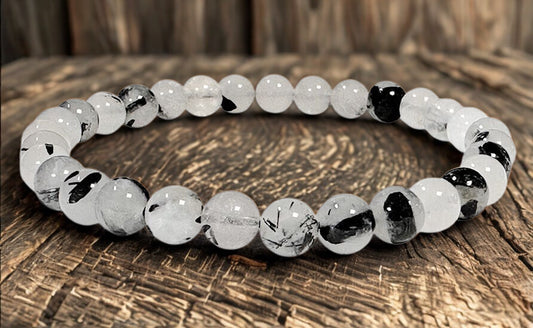 Bracelet Cristal de Roche & Tourmaline – Perles 6-7 mm – Certifié par un Laboratoire de Gemmologie