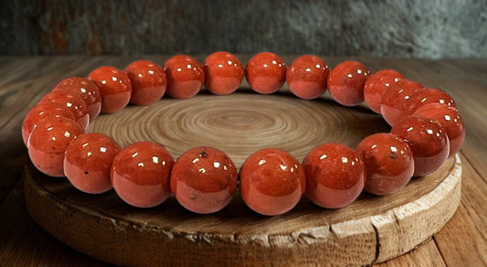 Bracelet en Jaspe Rouge – Perles 8 à 9 mm – Certifié par un Laboratoire de Gemmologie