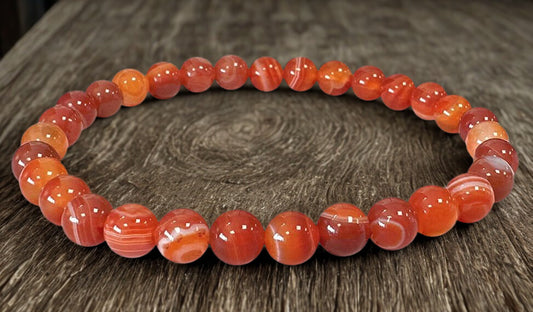 Bracelet en Cornaline Rubanée – Perles 6 mm – Certifié par un Laboratoire de Gemmologie