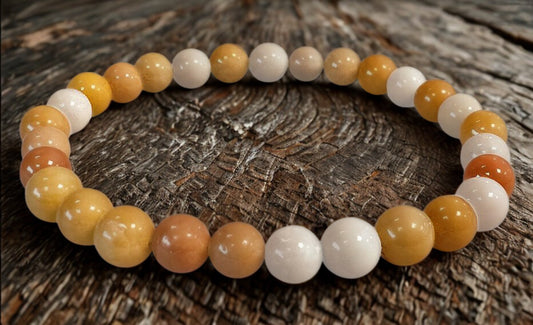 Bracelet Jade Multicolore – Jade Blanc, Miel & Jaune – Perles 6 mm