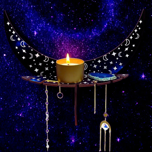 🌙 Étagère Lune Astrale – Rangement Pendule, Pierres & Bijoux