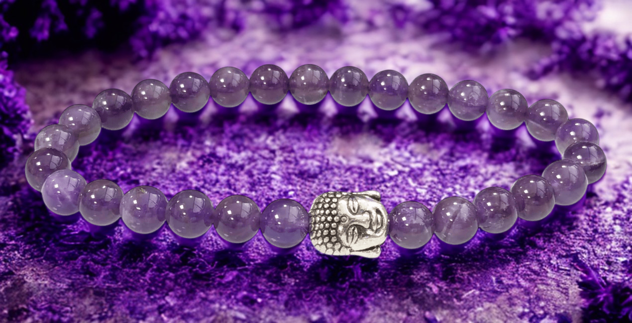 Bracelet Améthyste & Bouddha – Perles 6 mm – Certifié par un Laboratoire de Gemmologie