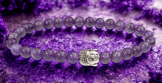 Bracelet Améthyste & Bouddha – Perles 6 mm – Certifié par un Laboratoire de Gemmologie