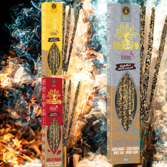 Coffret Encens Purificateurs – Trio Sacré Sauge Blanche, Palo Santo & Sang de Dragon
