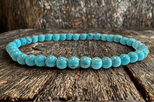 Bracelet en Turquénite (Howlite Naturelle Teintée) – Perles 4 mm ou 8 mm – Certifié par un Laboratoire de Gemmologie