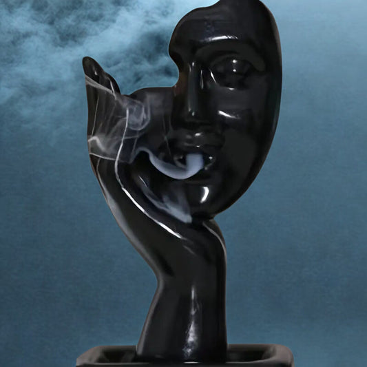 Porte-Encens Backflow Visage – Sculpture Mystique en Céramique (17 cm)