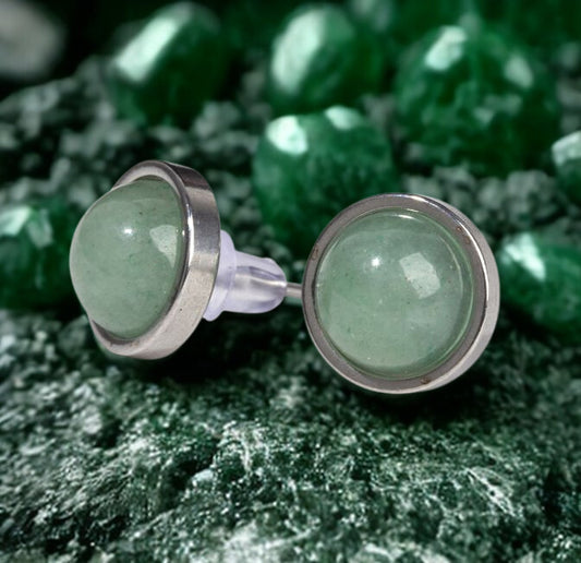Boucles d’Oreilles Rondes en Aventurine Verte Naturelle – Acier Inoxydable – Certifiées par un Laboratoire de Gemmologie – Écrin Inclus