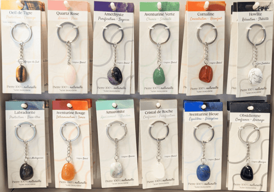 Porte-clé en Acier Inoxydable – 12 Pierres Naturelles au Choix – Protection, Amour & Sérénité
