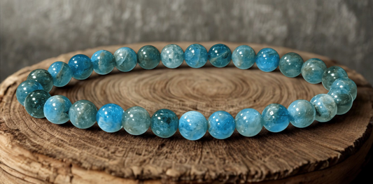Bracelet en Apatite Bleue – Perles 6 à 7 mm – Certifié par un Laboratoire de Gemmologie