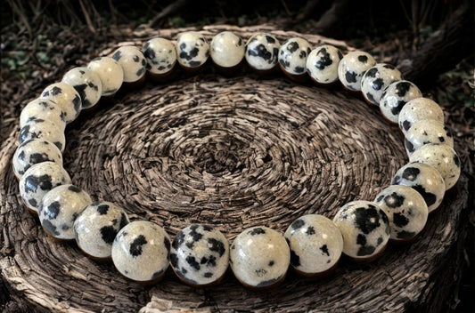 Bracelet en Jaspe Dalmatien – Perles 6 mm – Certifié par un Laboratoire de Gemmologie